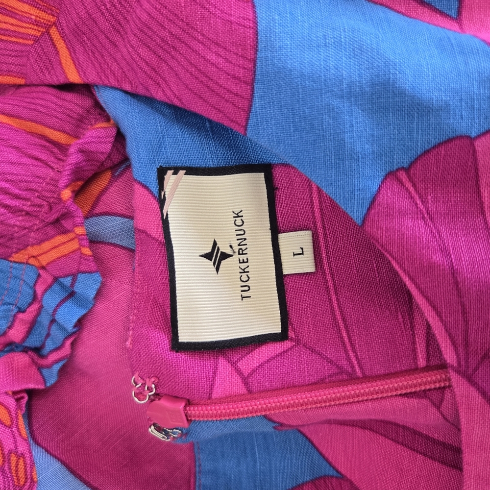 Tuckernuck Cameran Eubanks Linen Pink Blue Floral Wild Azalea Edisto Dress, L - Picture 9 of 11